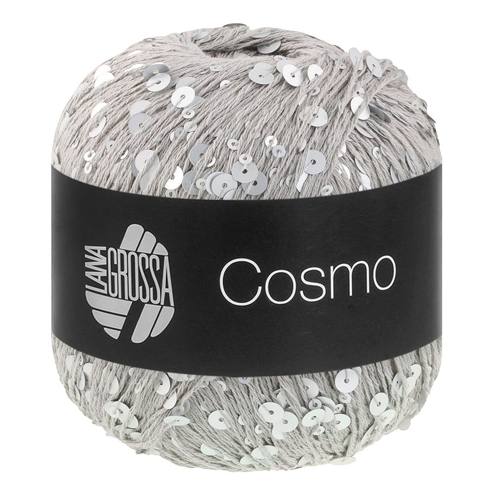 COSMO von LANA GROSSA – Farbe 36 Hellgrau/Pailletten matt, 100-g-Knäuel mit Pailletten