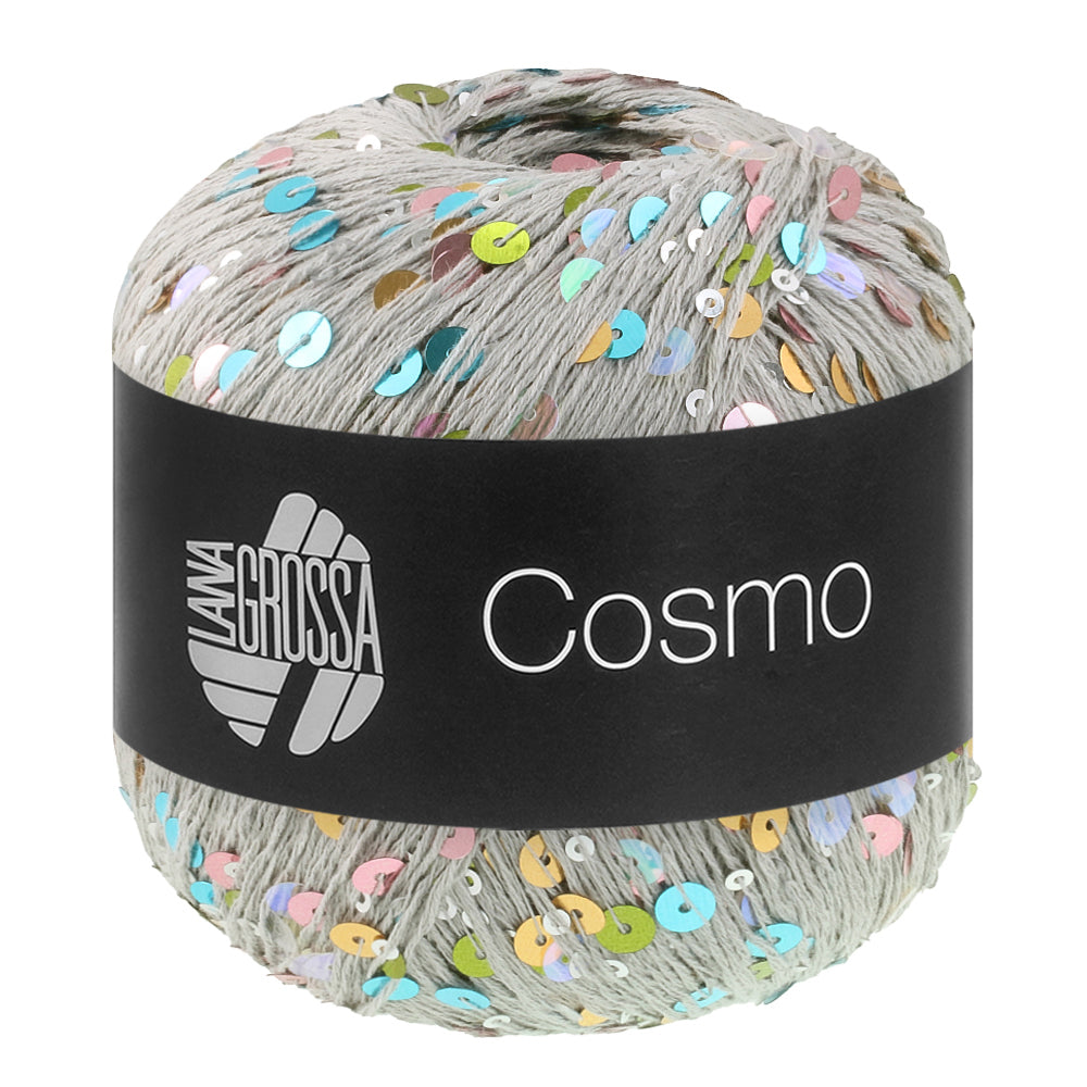 COSMO von LANA GROSSA – Farbe 37 Hellgrau/Pailletten bunt, 100-g-Knäuel mit Pailletten
