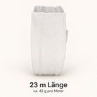 Seitenansicht der Strickschlauch-Rolle mit 23 m Länge und ca. 42 g Gewicht pro Meter.